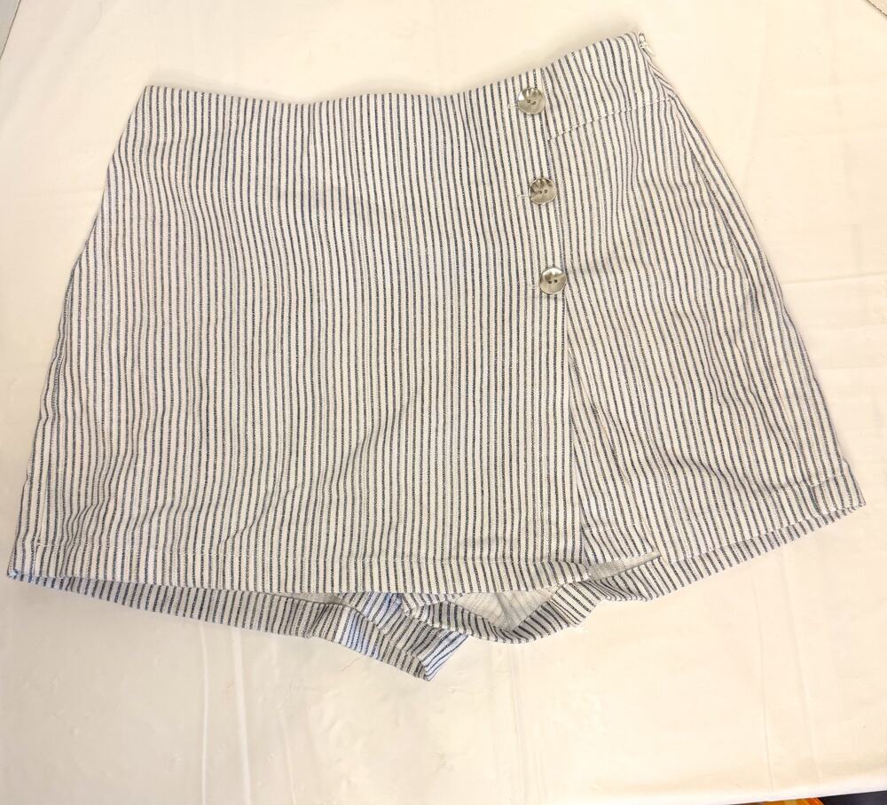 Zara Navy & White Striped Skort Button Front Sz S